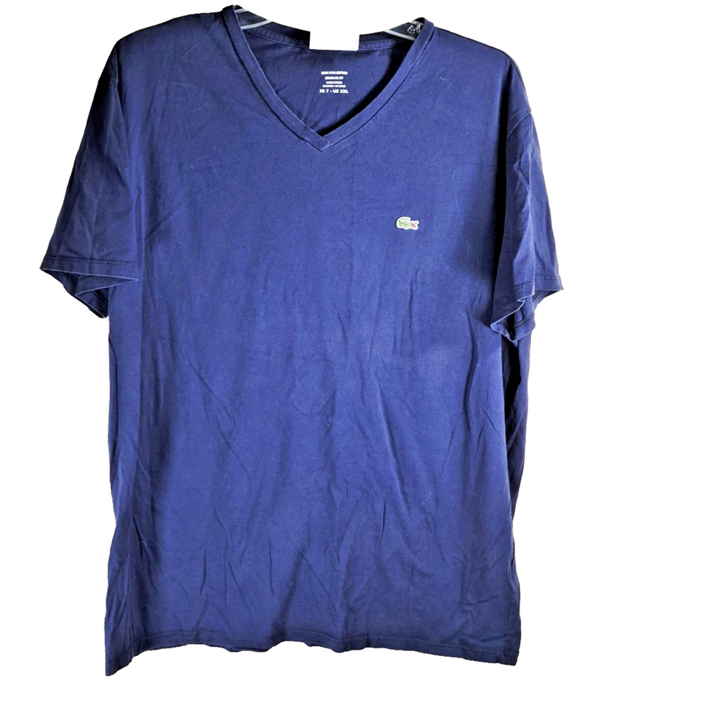 Lacoste Women's XXL Navy Blue V Neck T Shirt 100% Pima Cotton Regular Fit Logo